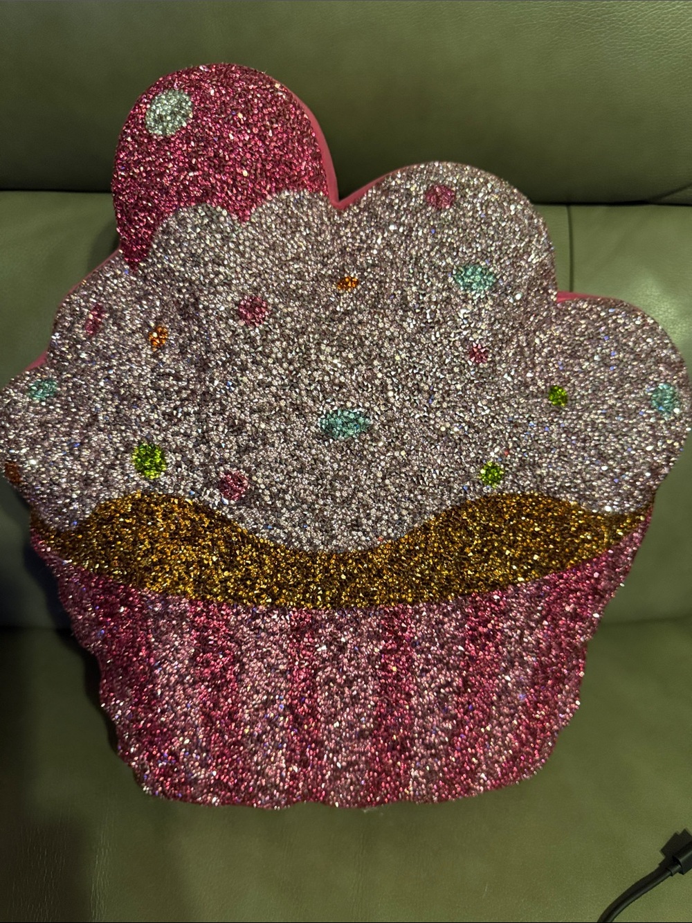 Sparkles Home Luminous Pink Cupcake Love Rhinestone Shaped Throw Pillow (1)